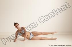 Swimsuit Gymnastic poses Woman White Moving poses Slim long brown Dynamic poses Academic